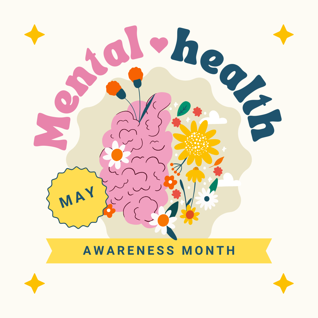 Pink Yellow Playful Floral Brain Mental Health Awareness Month Instagram Post
